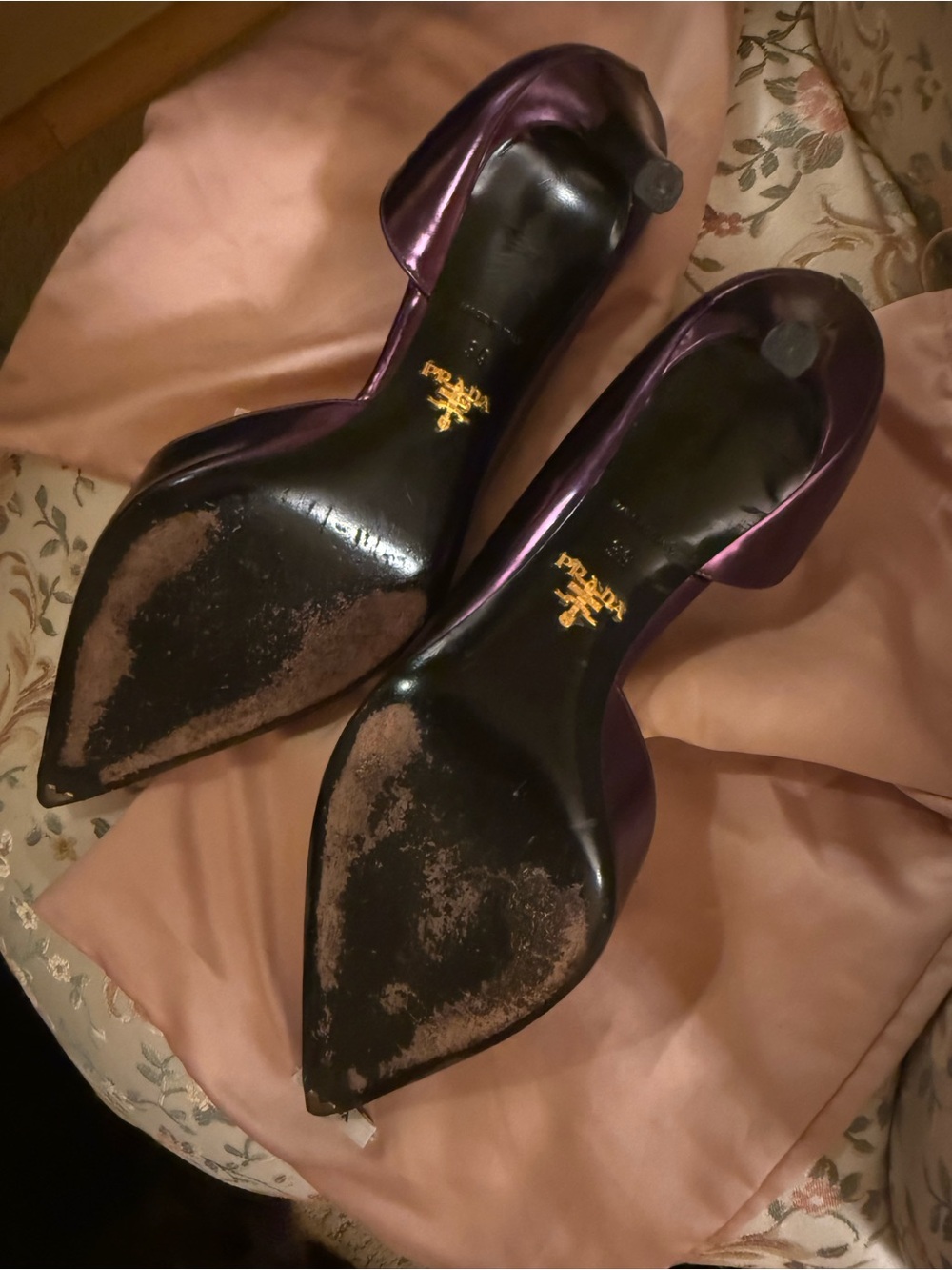 Prada Women’s Metallic Plum Pointed-Toe Pumps - Picture 9 of 12